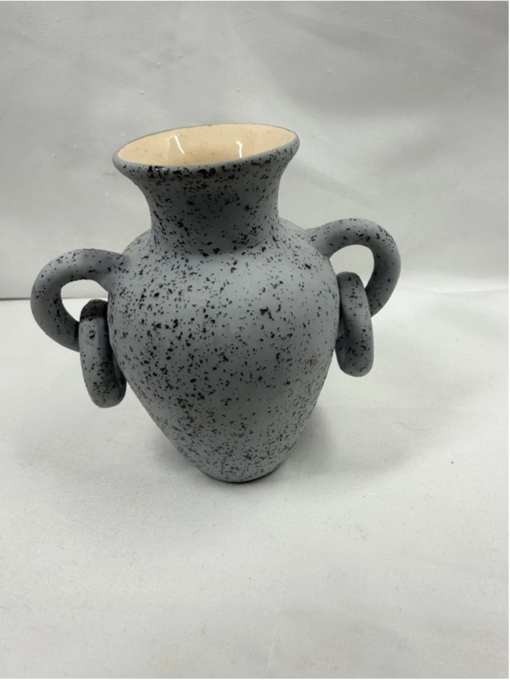 Mexican Pottery Woman Cactus Decorative Ring Handles Vase Ceramica Blue As Is